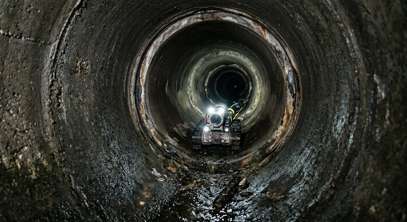 Robotic sewer camera inspecting pipe interior for Sewer Line Cleaning in Pasadena